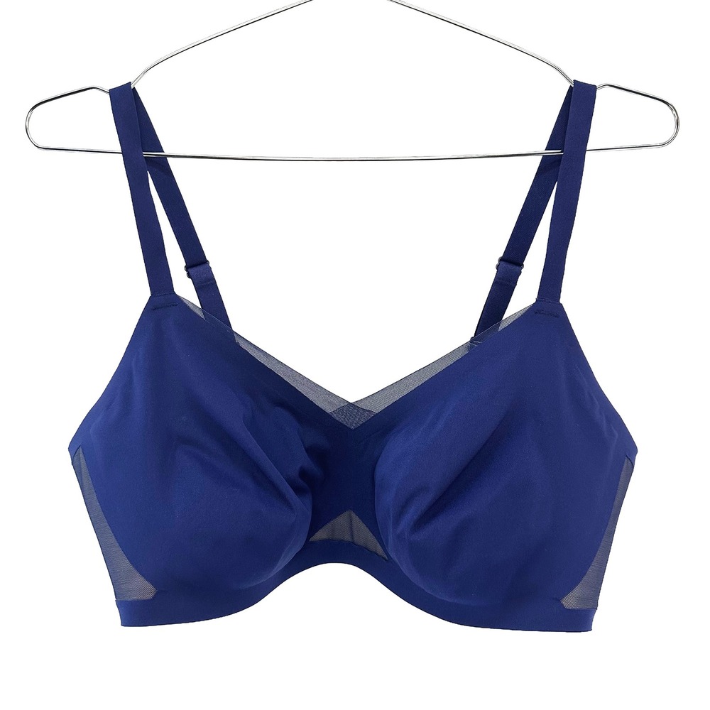HONEYLOVE Cross Over Wireless Bra • XL 38D / DD • navy blue • sheer accents